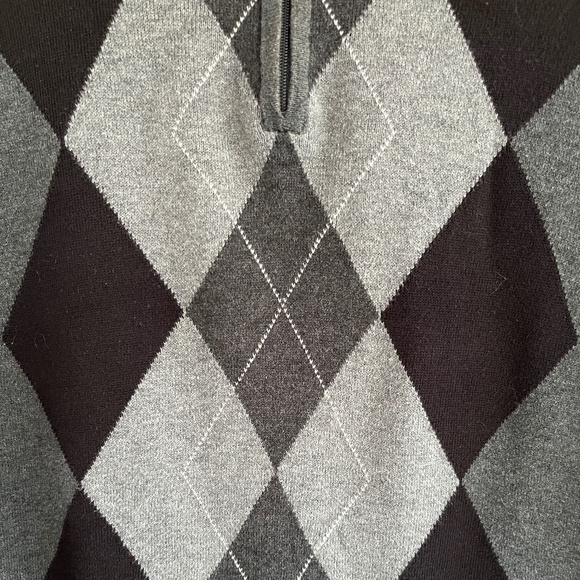 Quarter Zip Argyle Sweater Gray Twist Combo Mock Neck - Picture 4 of 6